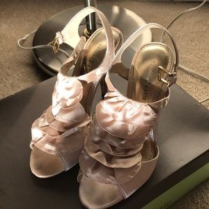 Cream Satin Ruffled Fancy Shoes